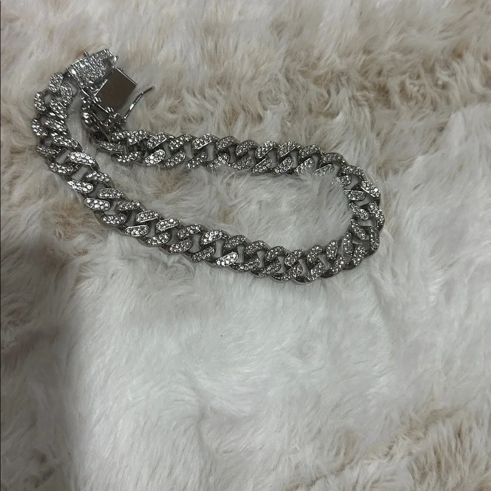 Rhinestone Cuban Link Dog Collar - Silver